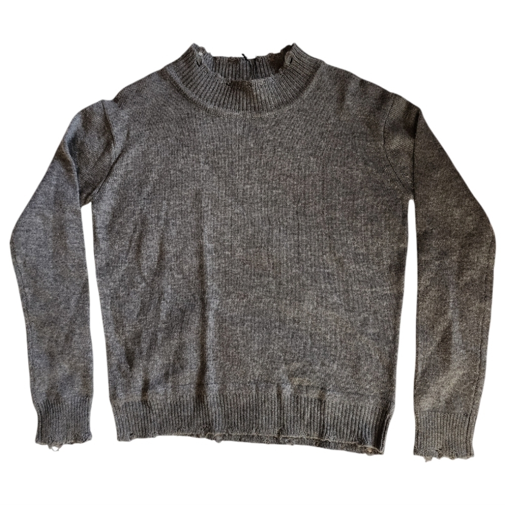 Revolve One Grey Day Gray Distressed Mock Neck Sweater Size Medium Wool Blend